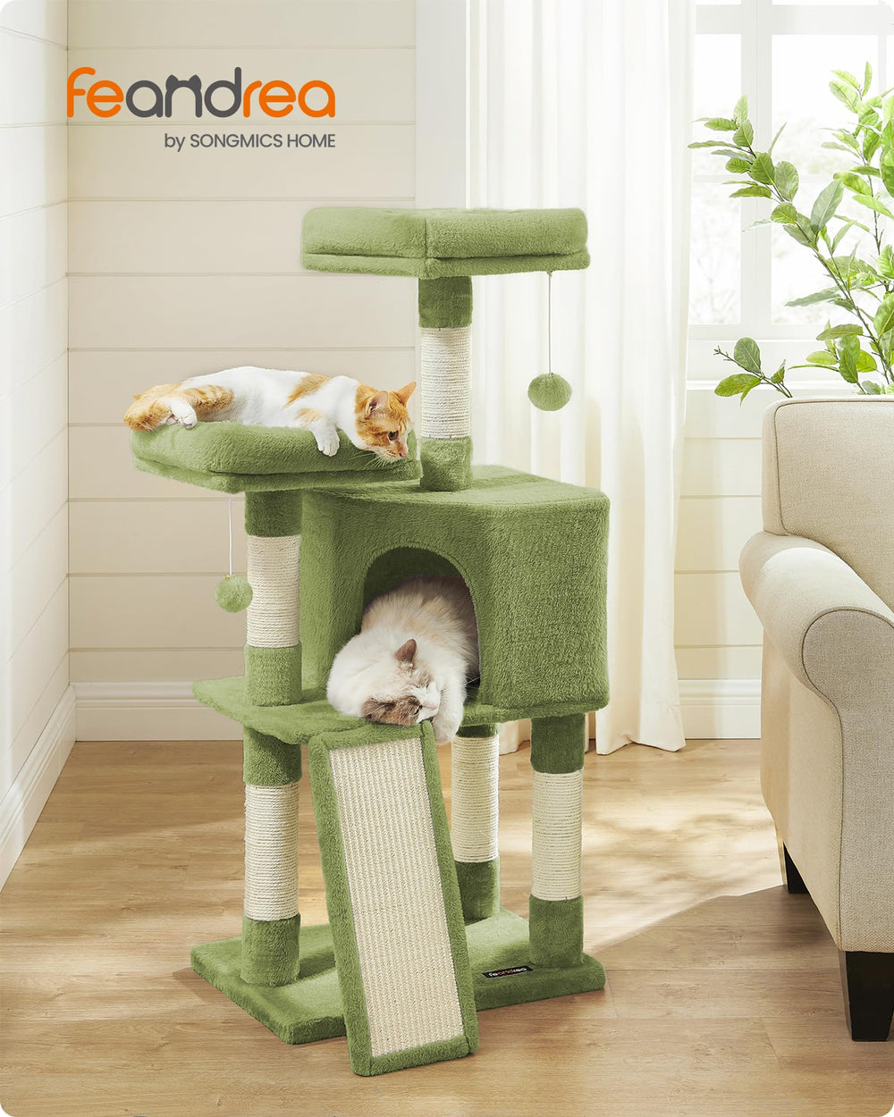 Feandrea cat tree-scratching-ramp enables safe scratching and easy climbing.