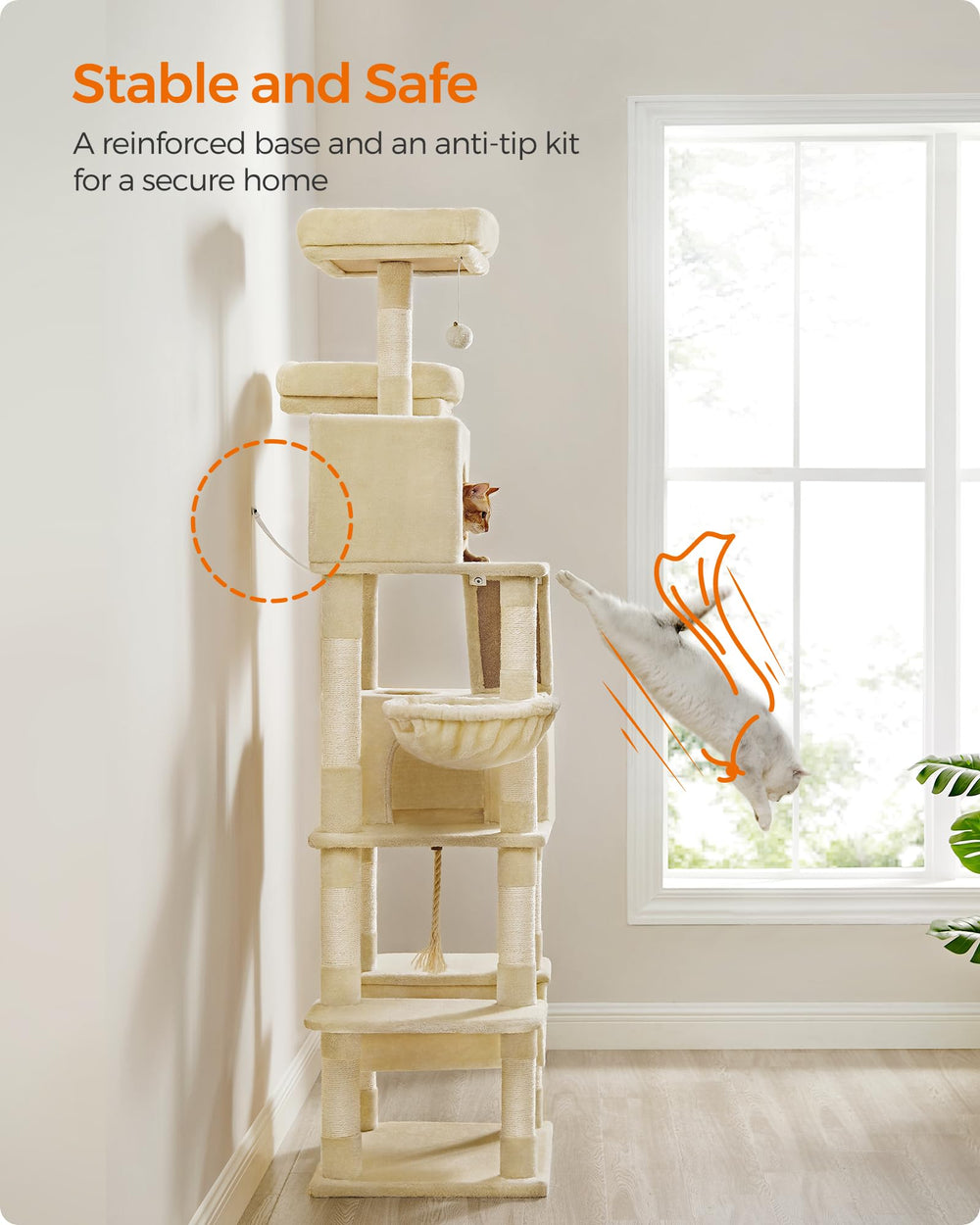 Feandrea Cat Tree with fourteen scratching zones to protect furniture.