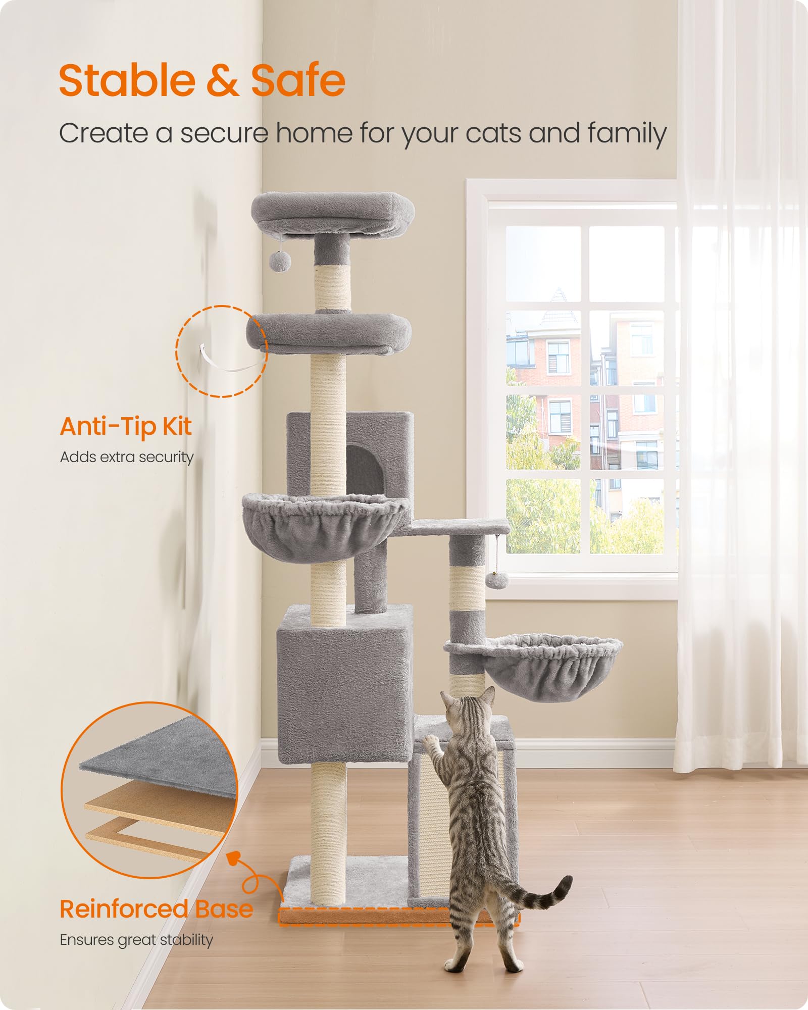Feandrea cat-tree sisal posts for satisfying scratching instincts