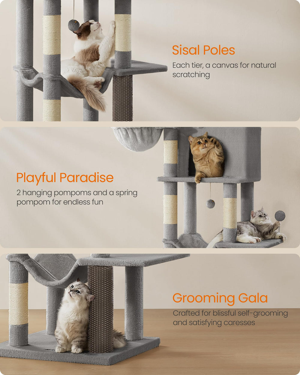 Feandrea cat tree sisal posts encourage scratching and muscle engagement