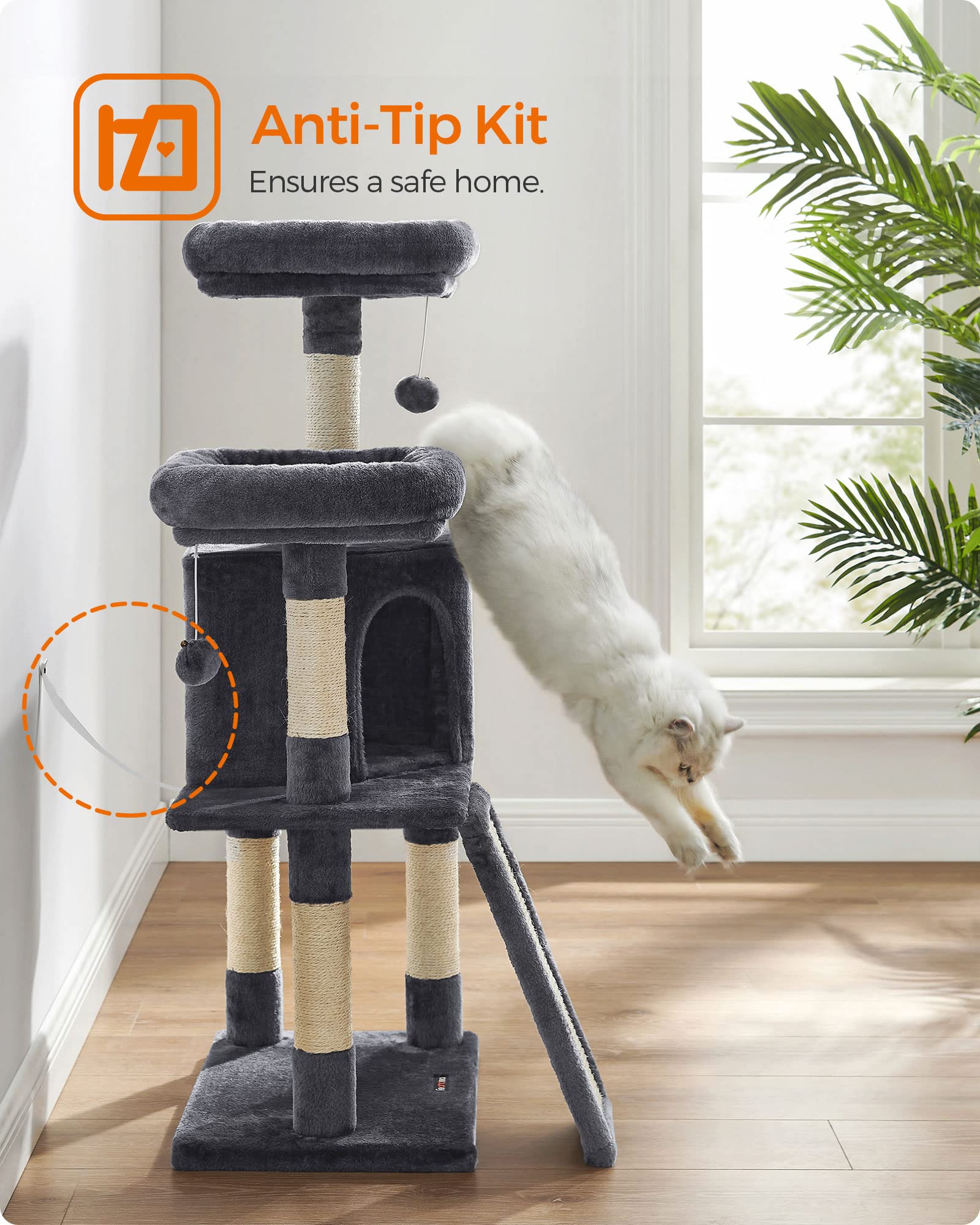 Feandrea Cat Tree Small-space Design fits apartments without crowding.