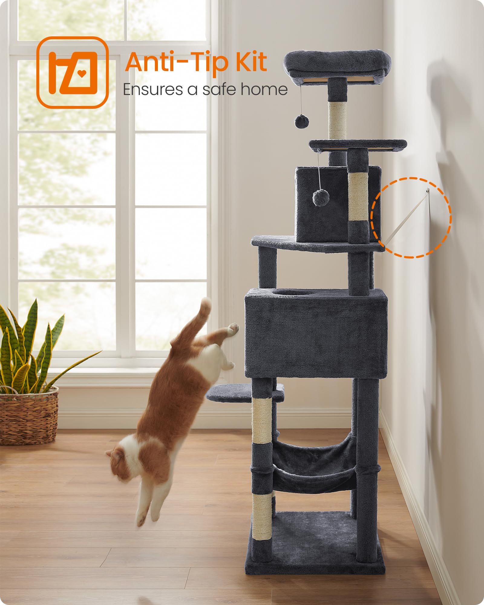 Feandrea cat tree smoky gray fabric complements modern interiors
