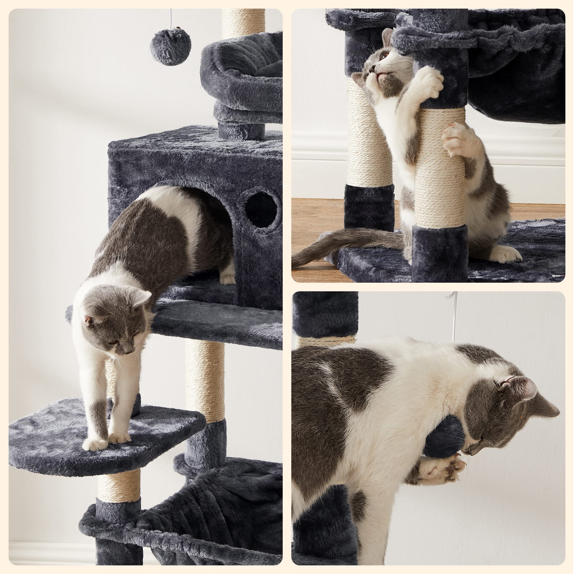 Feandrea Cat Tree smoky gray finish complements modern interiors.