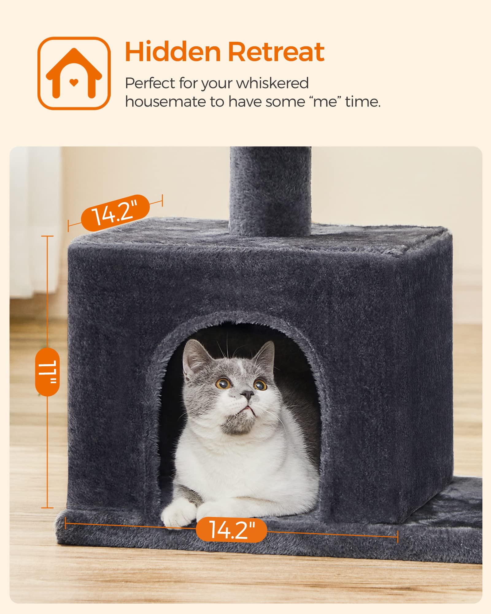 Feandrea Cat Tree smoky gray finish blends with home decor