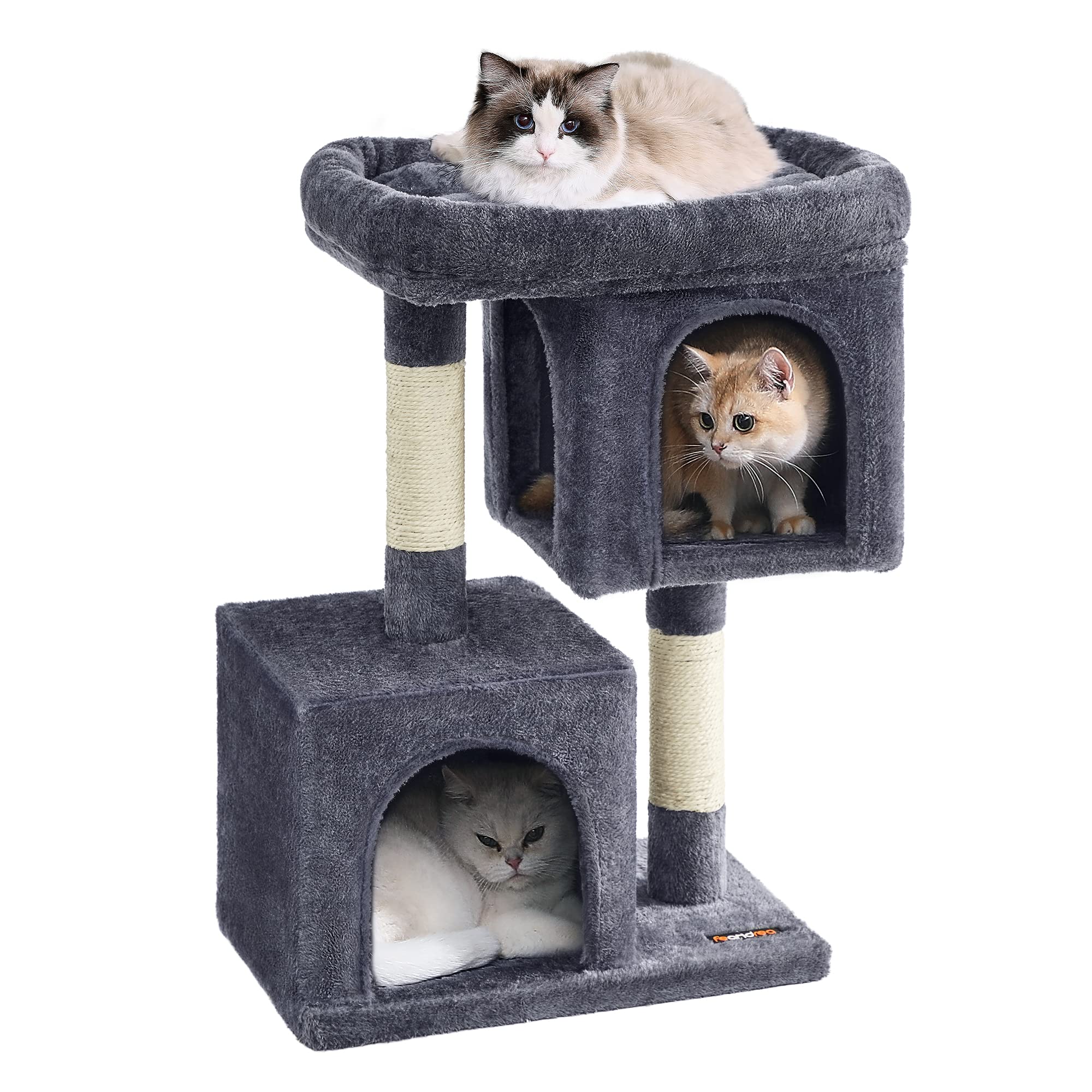Feandrea cat tree smoky gray with a large perch for lounging and stretching