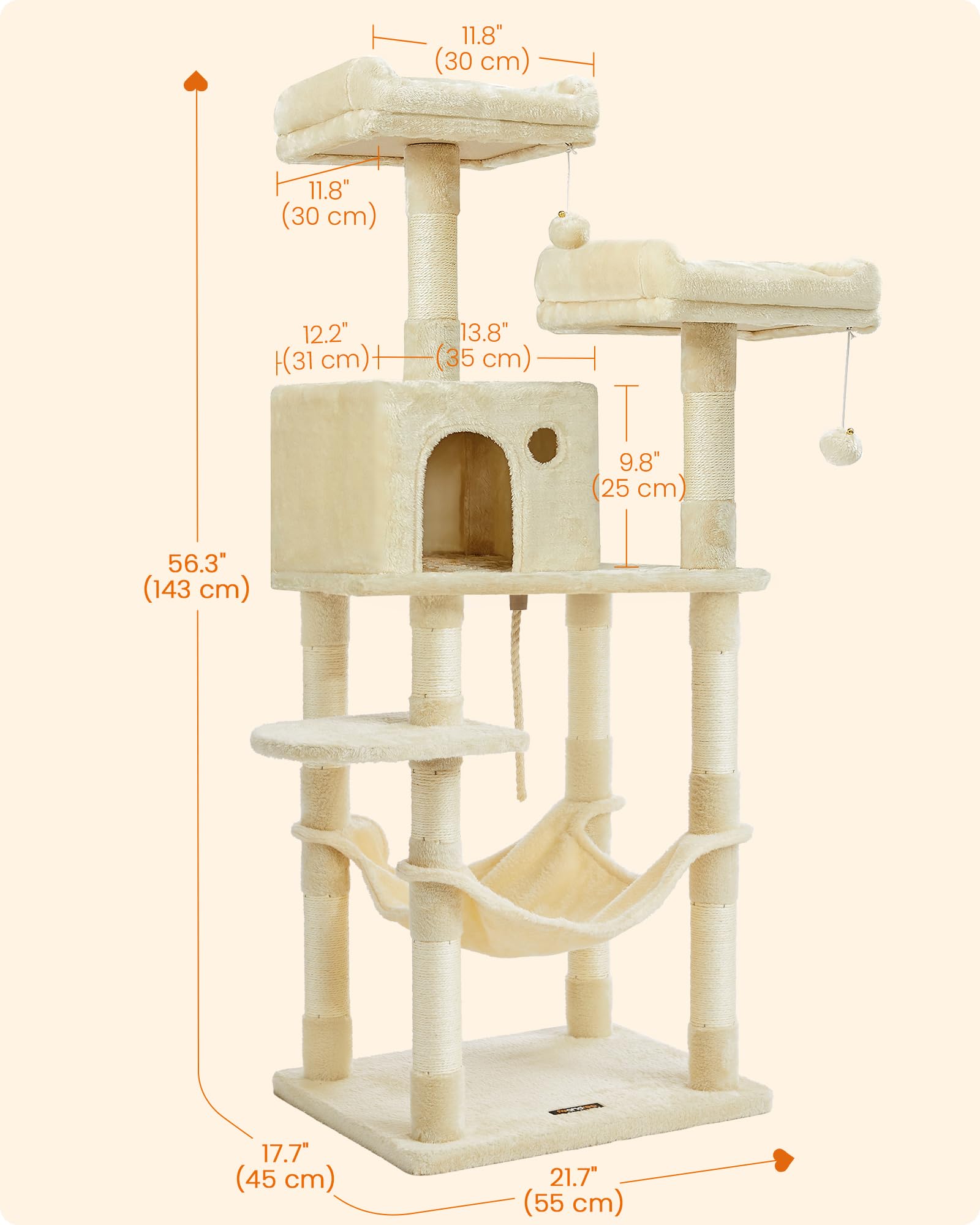Feandrea Cat Tree includes a cave for nap time and privacy