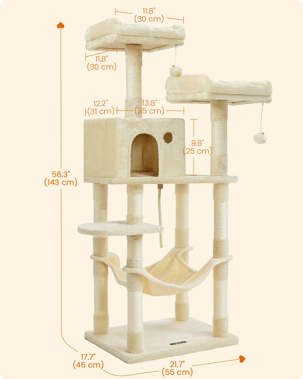 Feandrea Cat Tree includes a cave for nap time and privacy