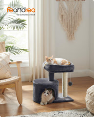Feandrea cat tree soft plush perch, offering a cozy resting spot after playtime