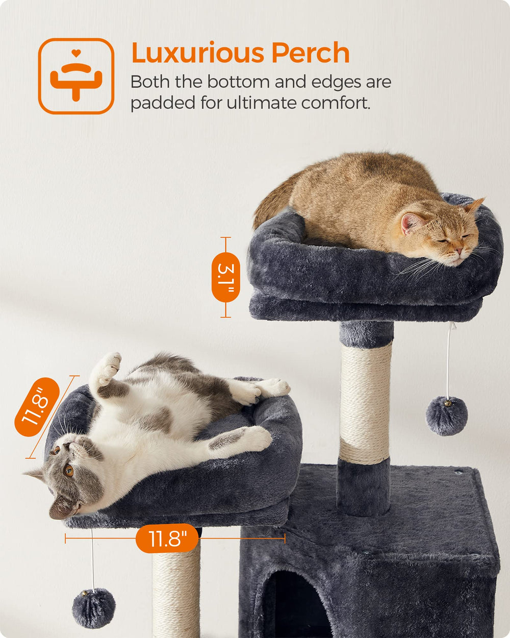 Feandrea Cat Tree Spacious Cat Cave offers roomy hideaway for relaxed cats.