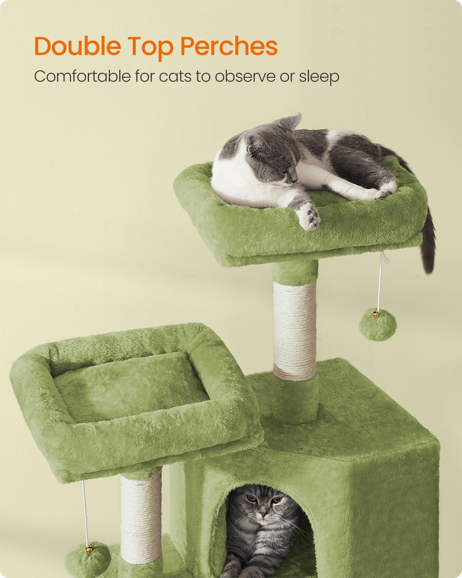 Feandrea cat tree-spacious-cave provides a cozy hideaway for cats.
