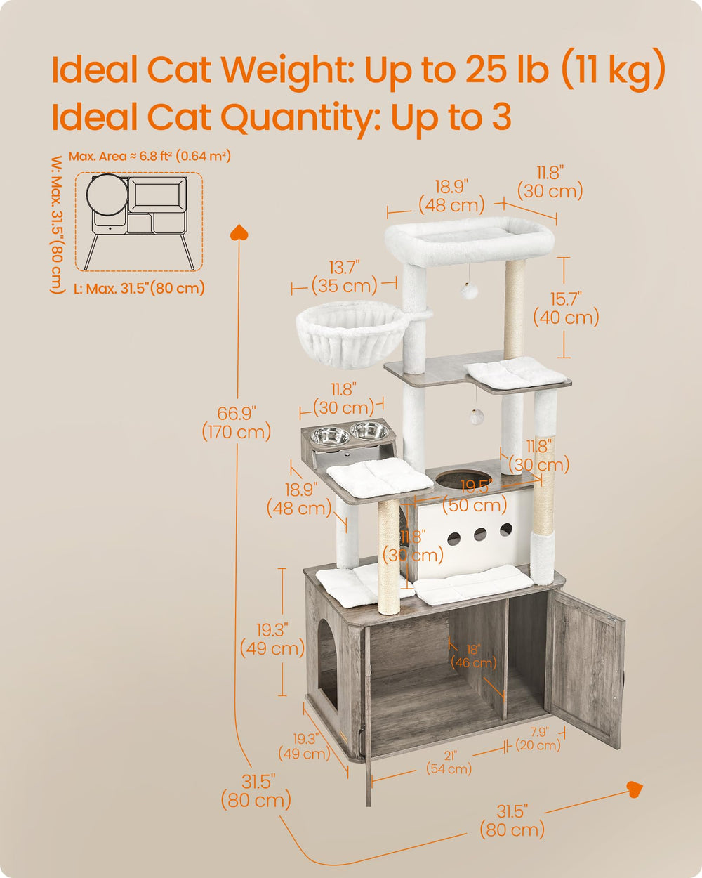 Feandrea Cat Tree storage cabinet keeps litter and food organized