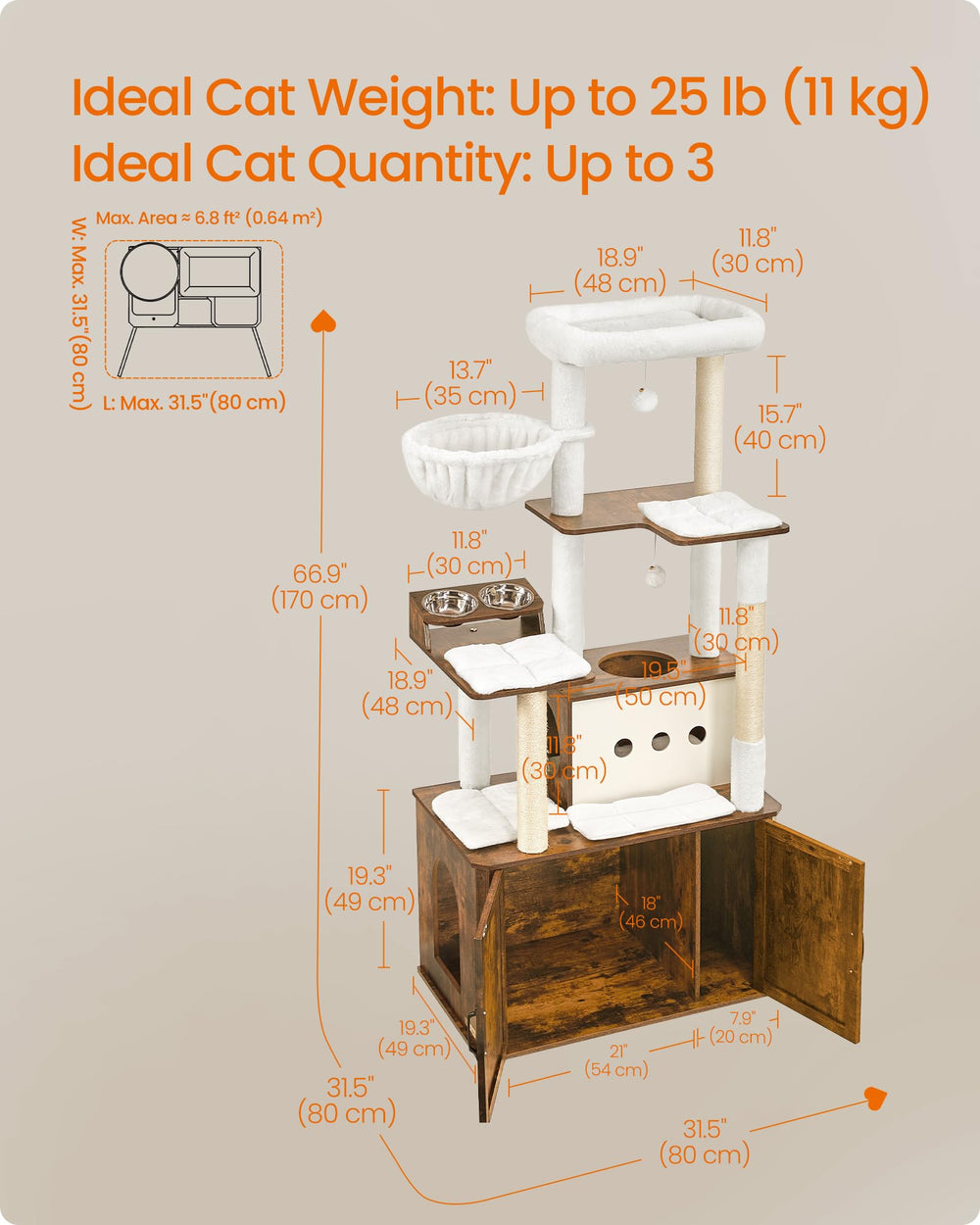 Feandrea Cat Tree Storage Cabinet hides litter and supplies neatly.