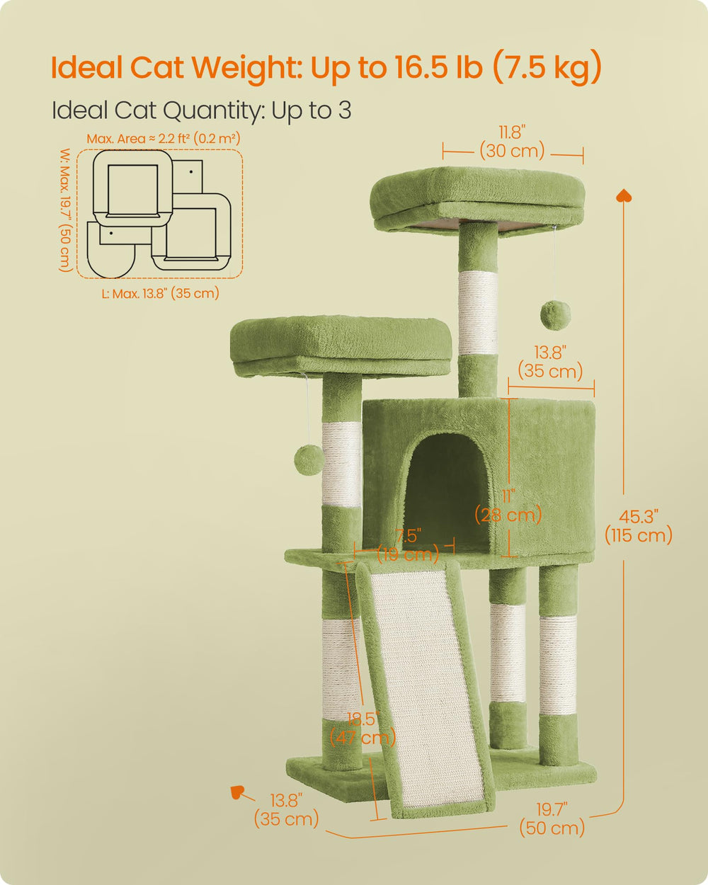 Feandrea cat tree-strong-base delivers stability during energetic play.