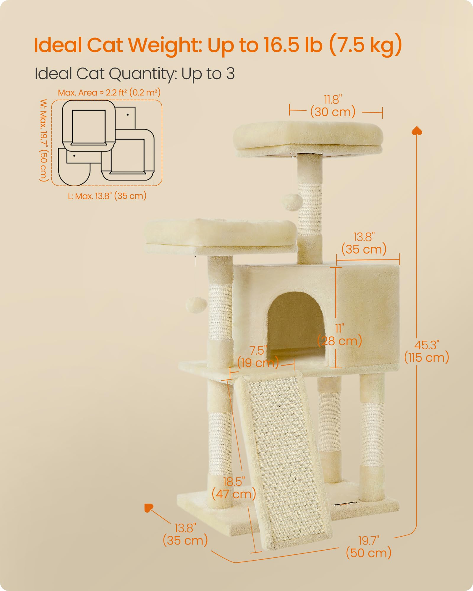 Feandrea cat tree sturdy base supports active households during play.