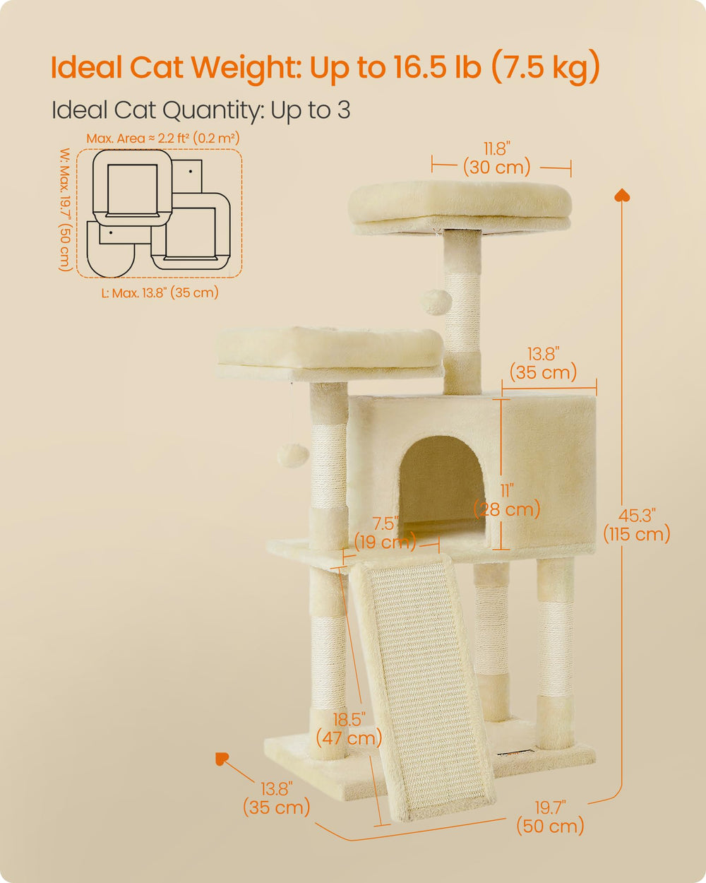 Feandrea cat tree sturdy base supports active households during play.