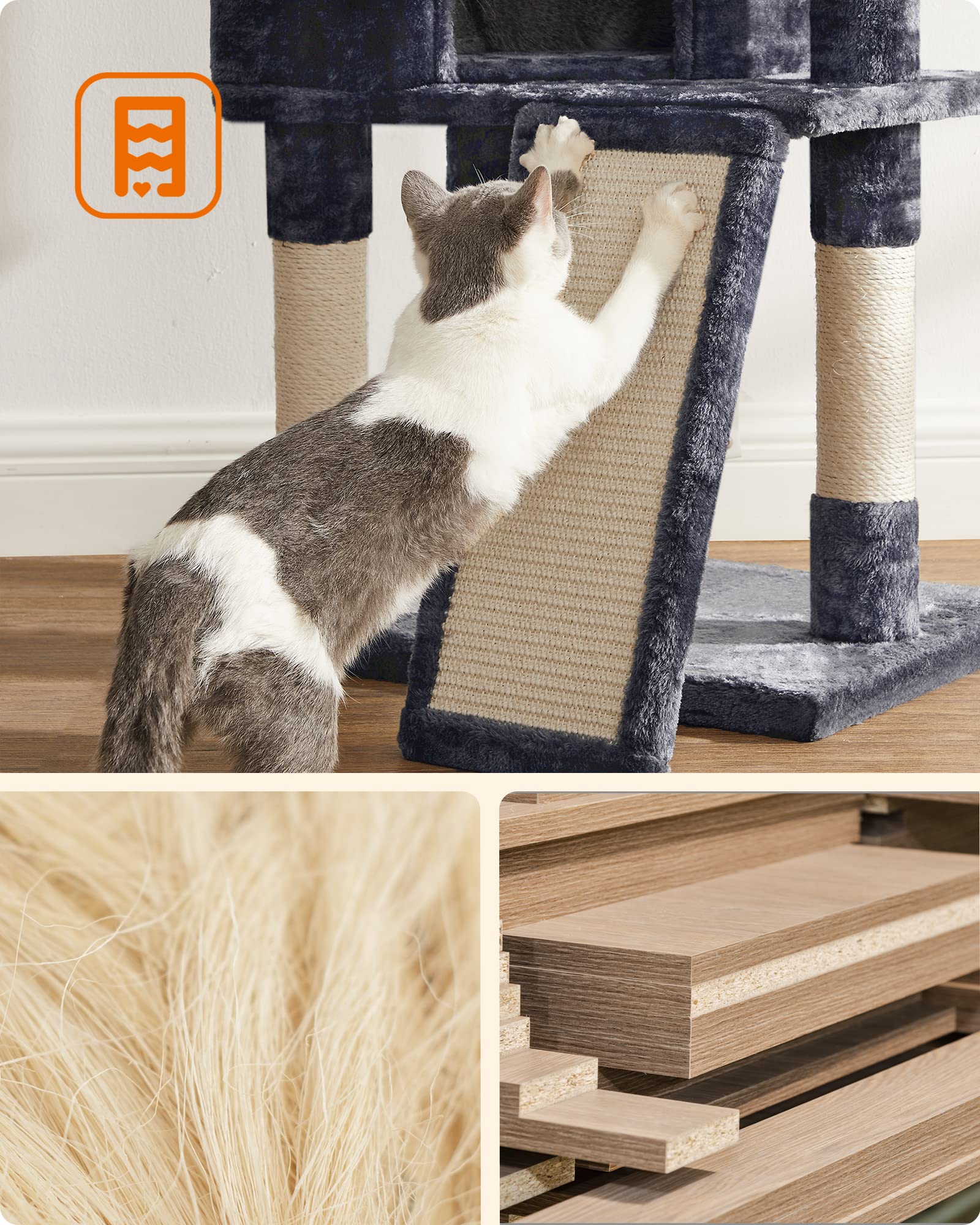 Feandrea Cat Tree Sturdy Particleboard Base supports multiple cats.