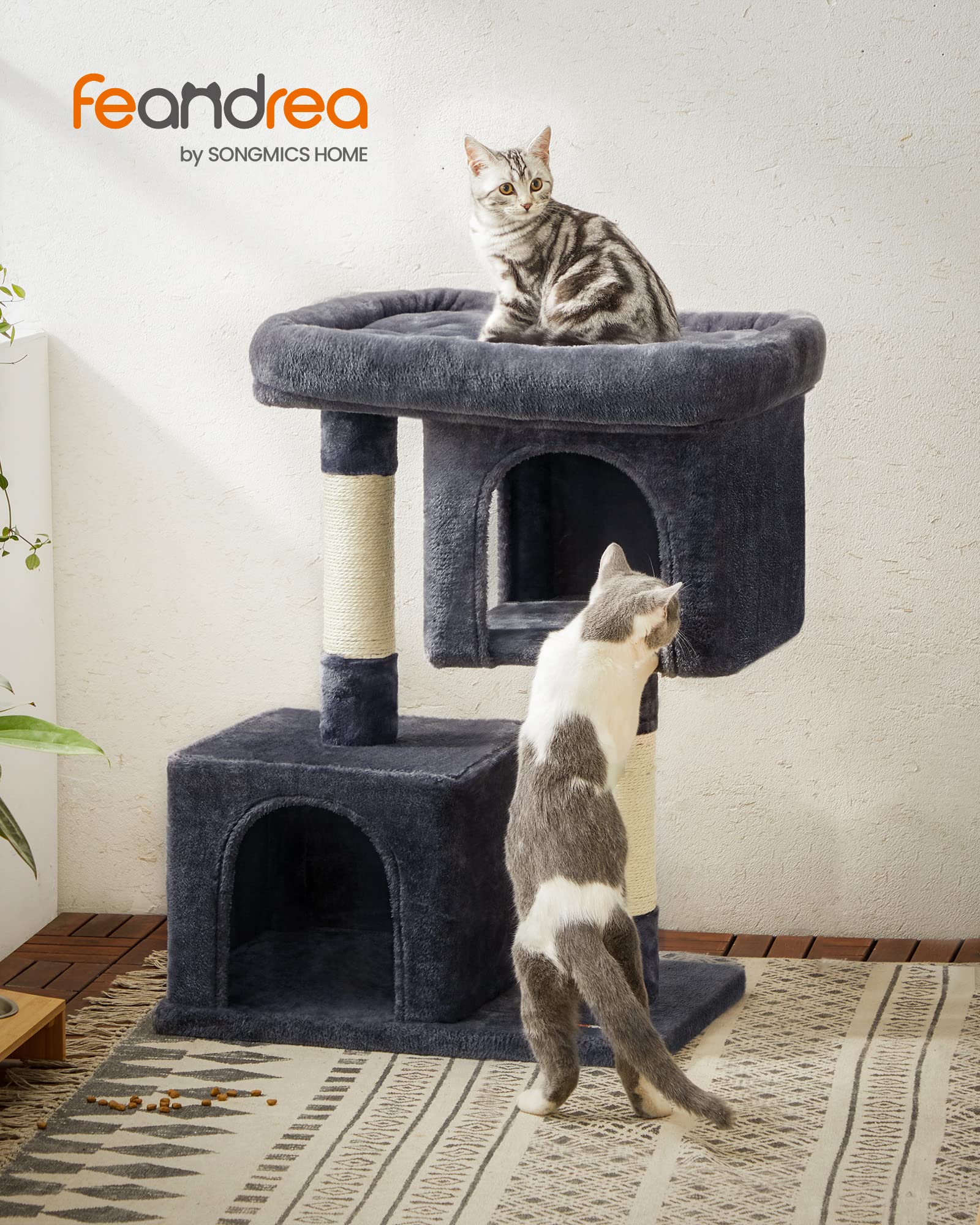 Feandrea Cat Tree top 2-door cave with clear view and easy access