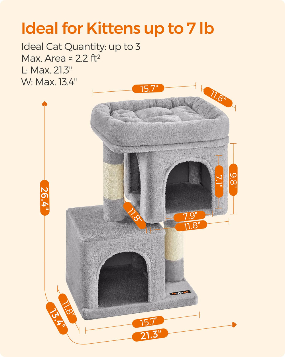 Feandrea cat tree top perch for bird watching and room surveillance.