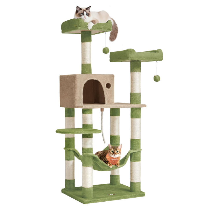 Feandrea cat tree top perches offer elevated lounging spots for relaxed cats.
