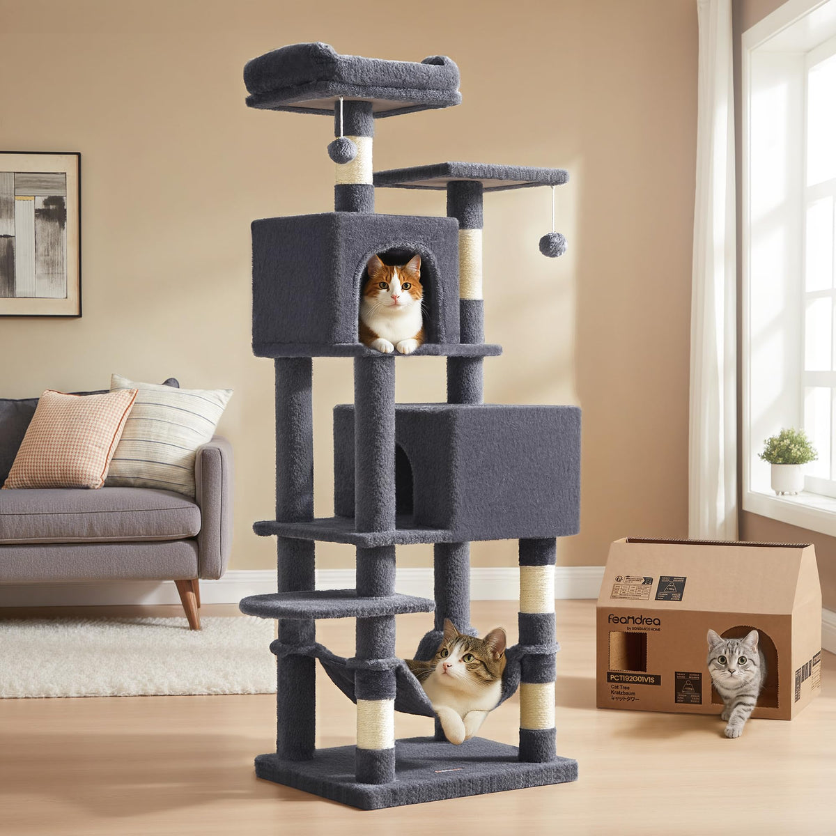 Feandrea cat tree top perches provide cozy elevated views for curious cats.