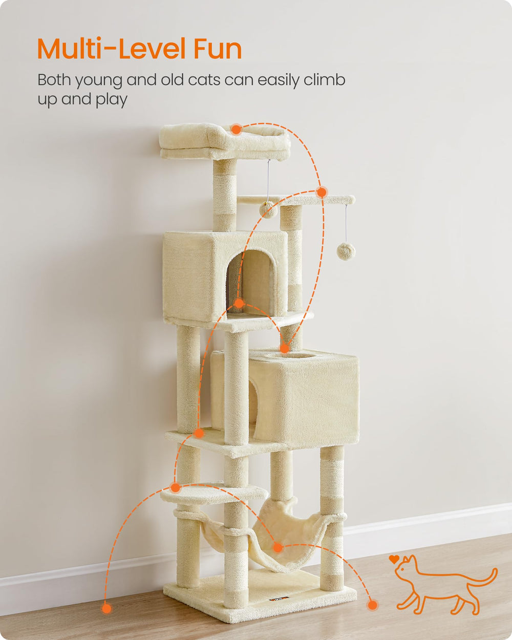 Feandrea cat tree two caves create private retreats for cats.