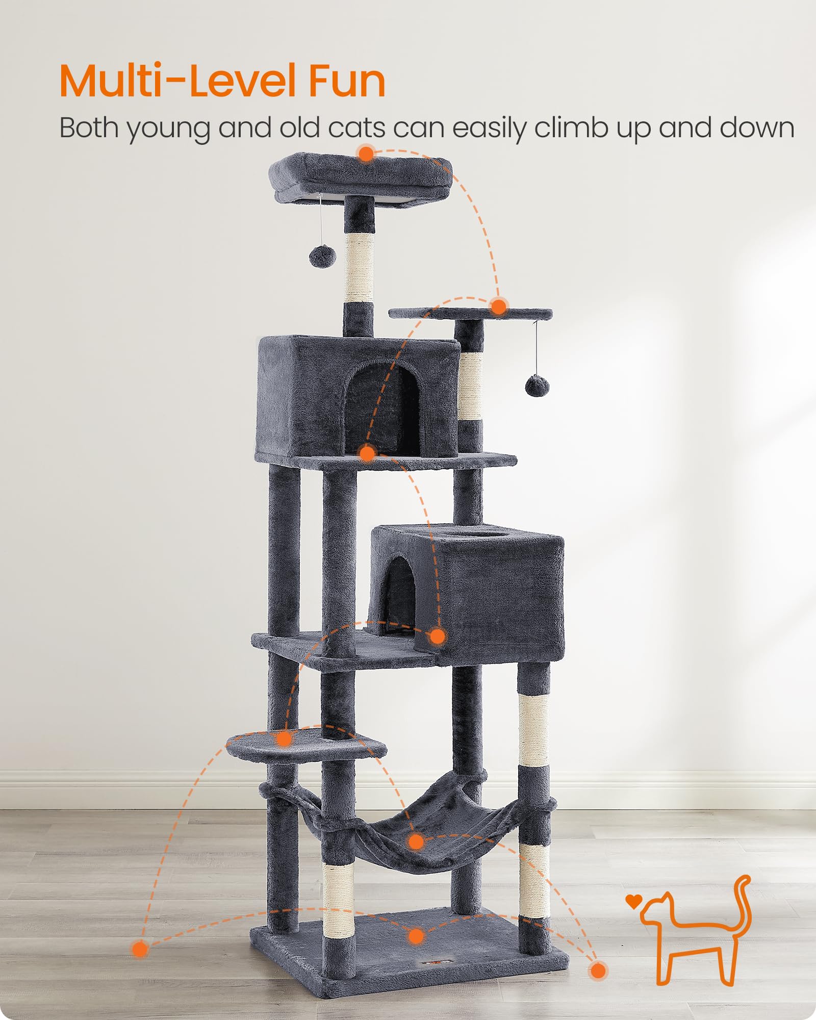 Feandrea cat tree two caves give cats private den for lounging