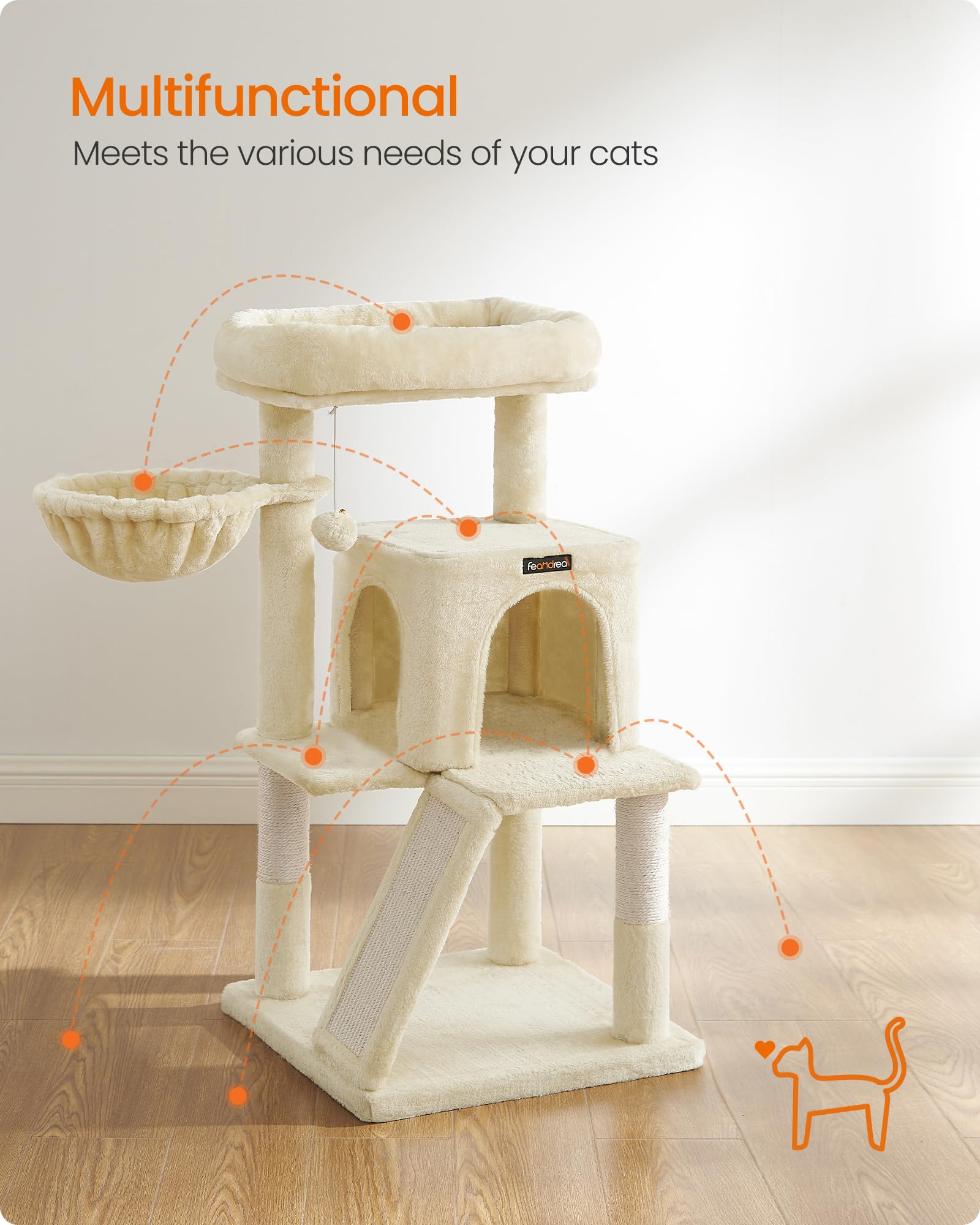 Feandrea Cat Tree two-door cave for easy access and cozy hideaways