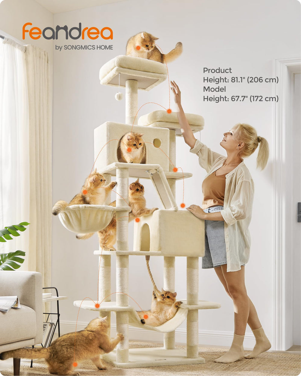 Feandrea Cat Tree with two padded perches for resting.