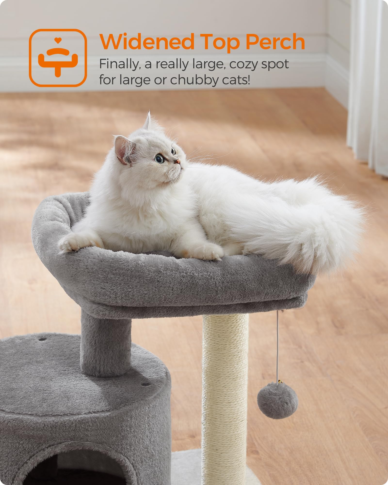 Feandrea cat tree is easy to assemble with labeled parts.