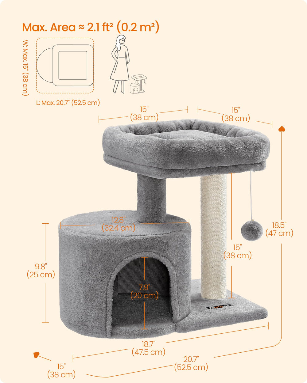 Feandrea cat tree features reinforced base for stable play.