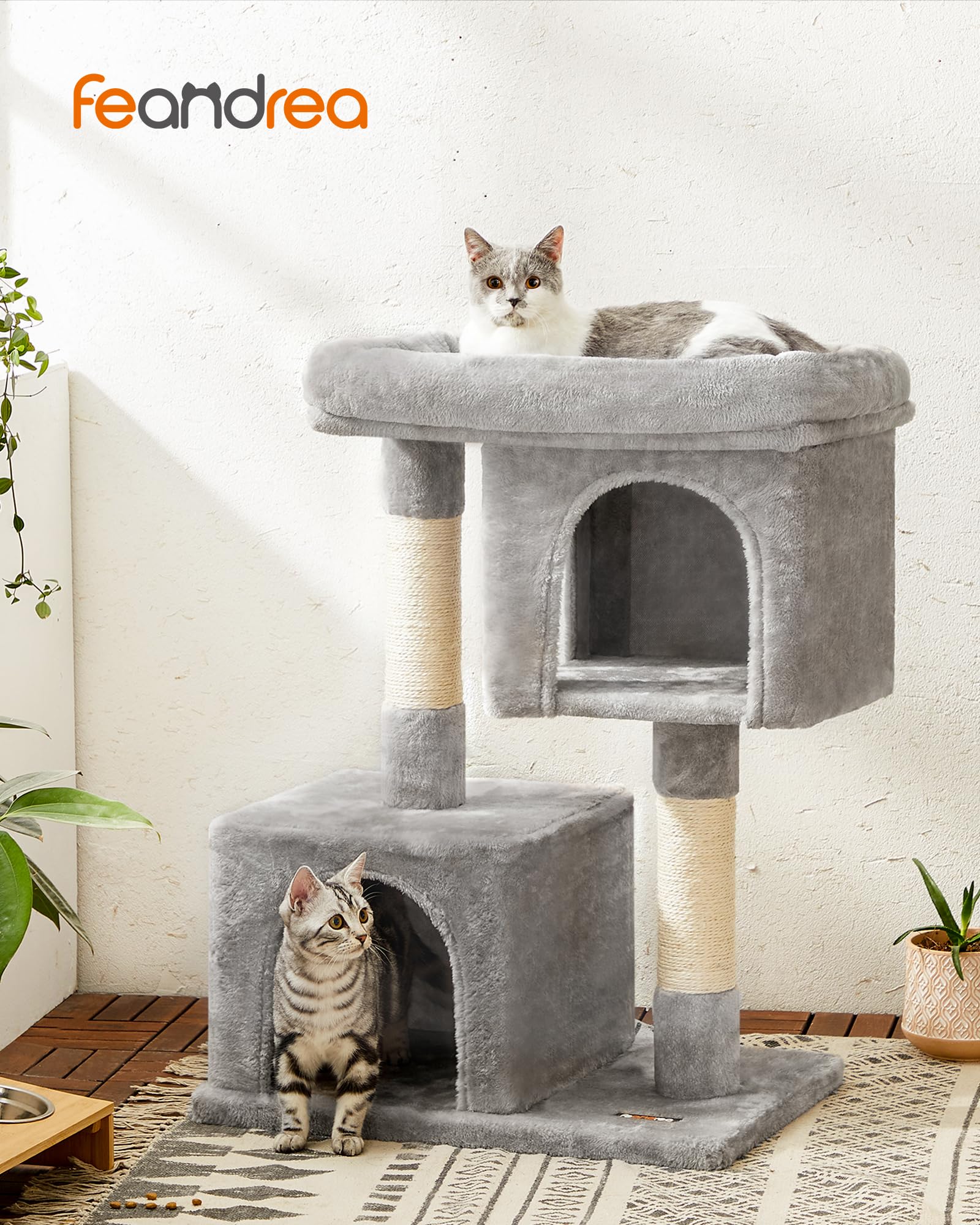 Feandrea cat tree upper two-door cave with wide view