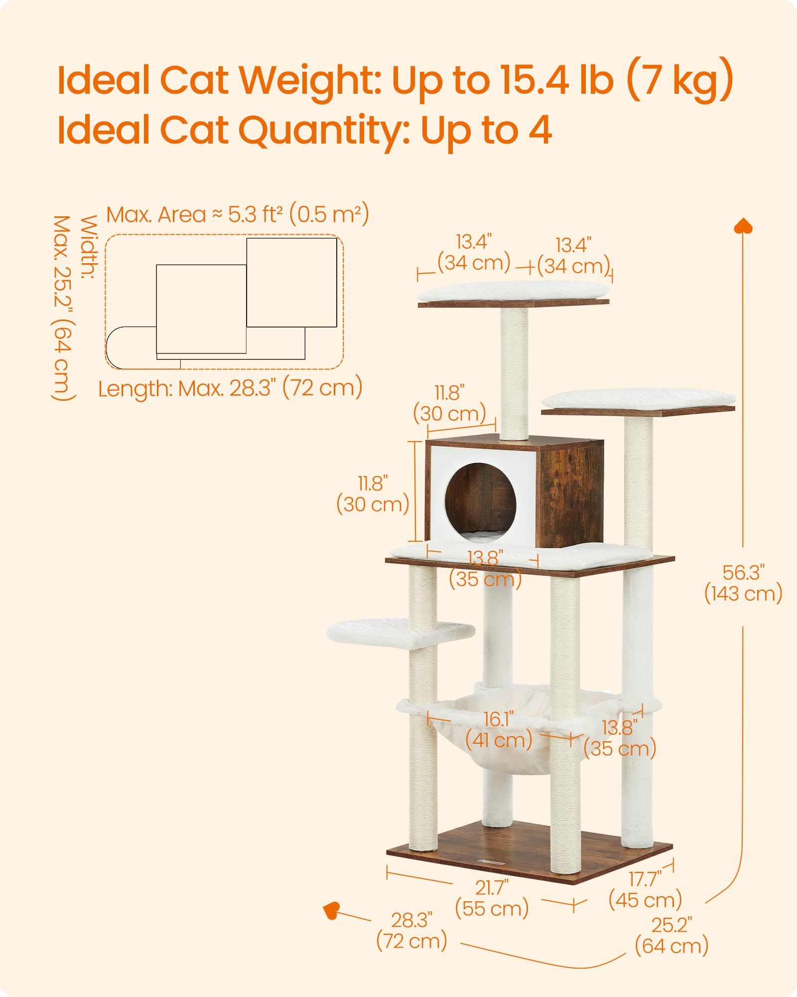 Feandrea cat tree veneered material emphasizes durability and easy cleaning.