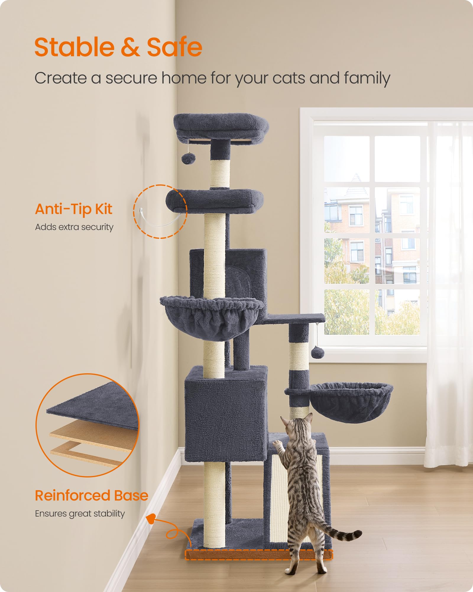 Feandrea cat tree showcasing multi-level vertical space for climbing