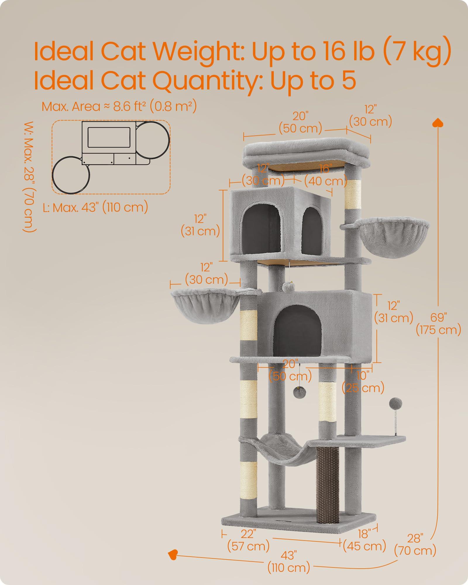 Feandrea cat tree viewing platform for secure lookout and focus
