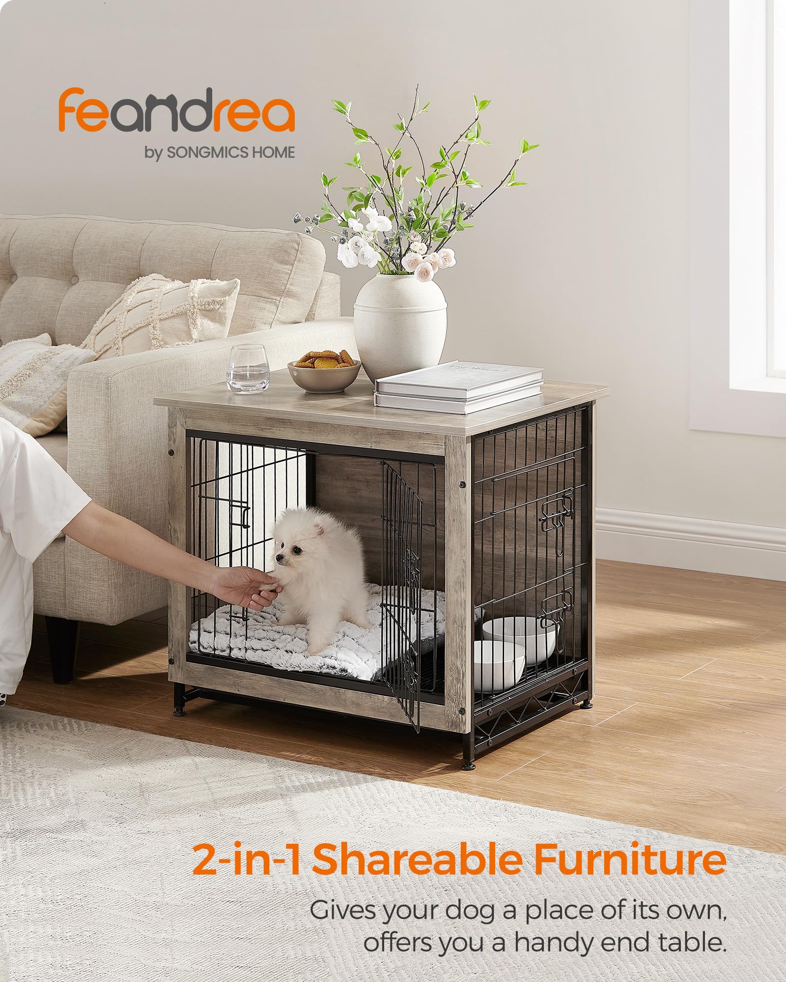 Feandrea chew-resistant wood kennel showing sturdy construction for daily use