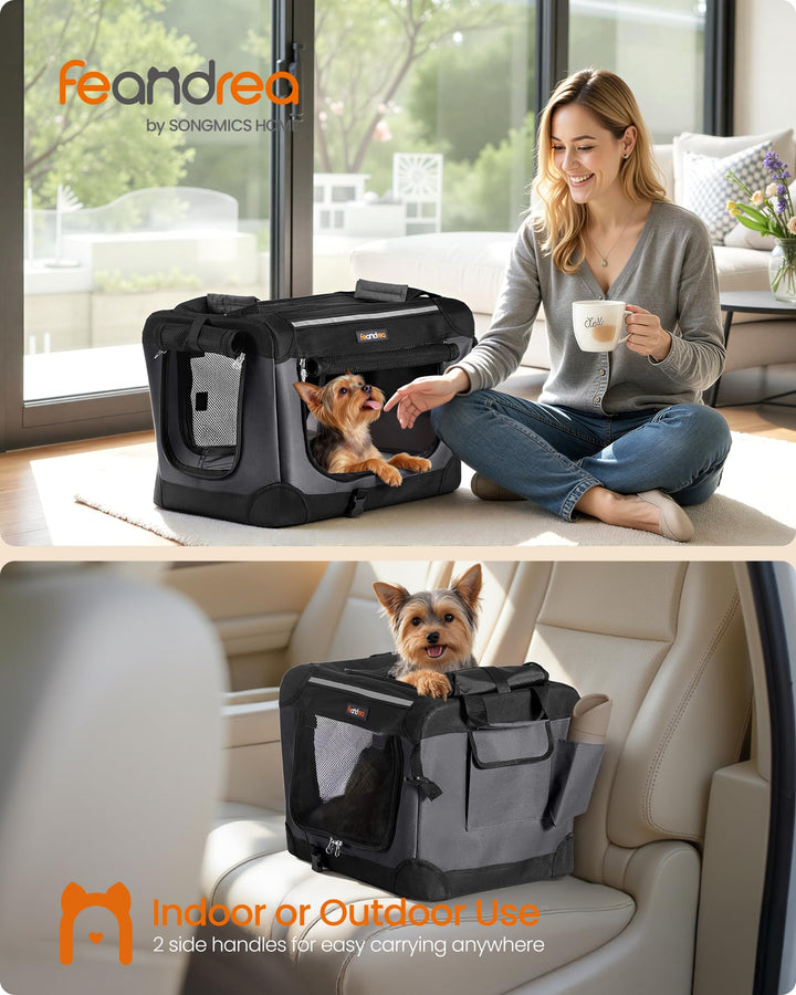 Feandrea collapsible crate side view showing portability for on the go pets