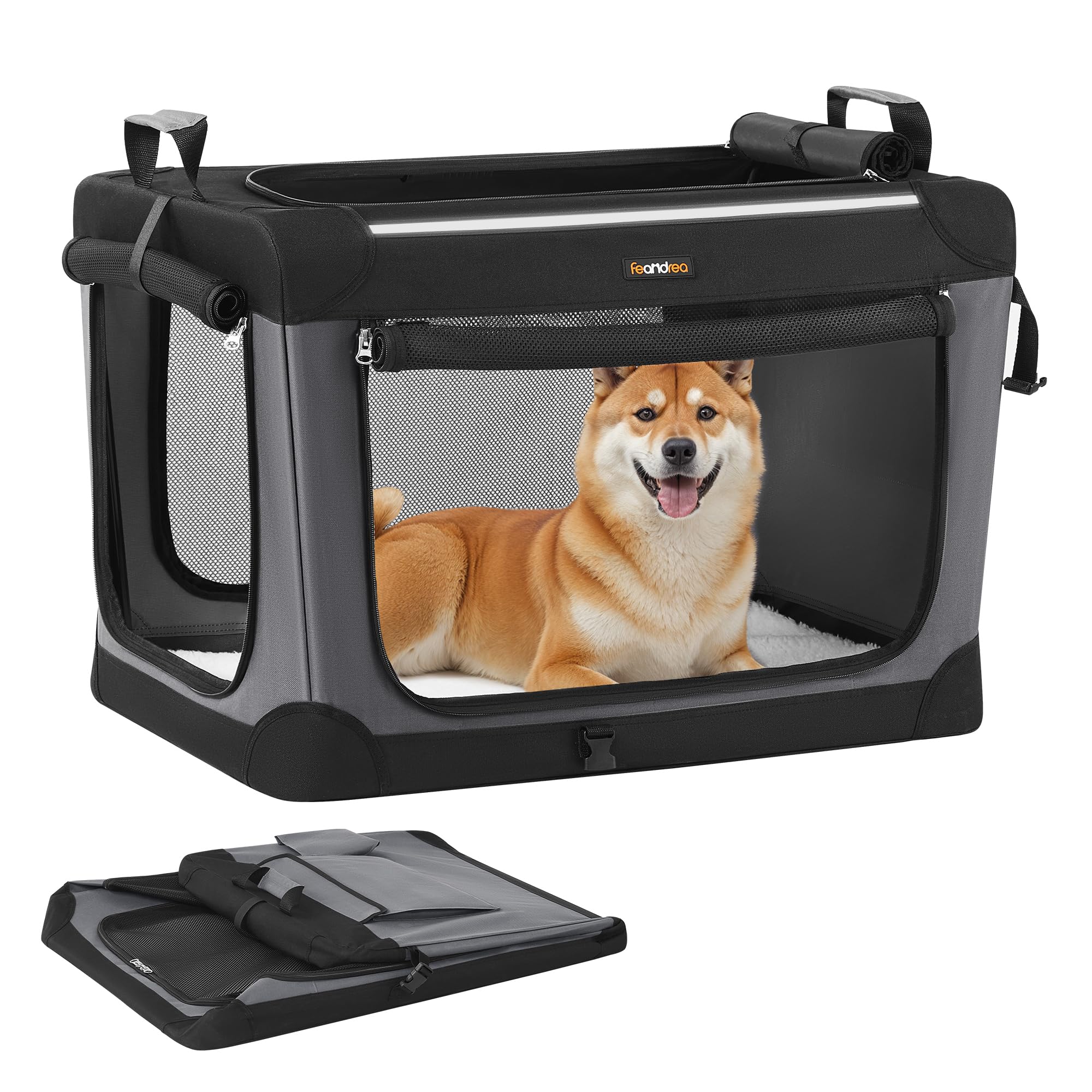 Feandrea collapsible dog crate assembly for quick setup and portability