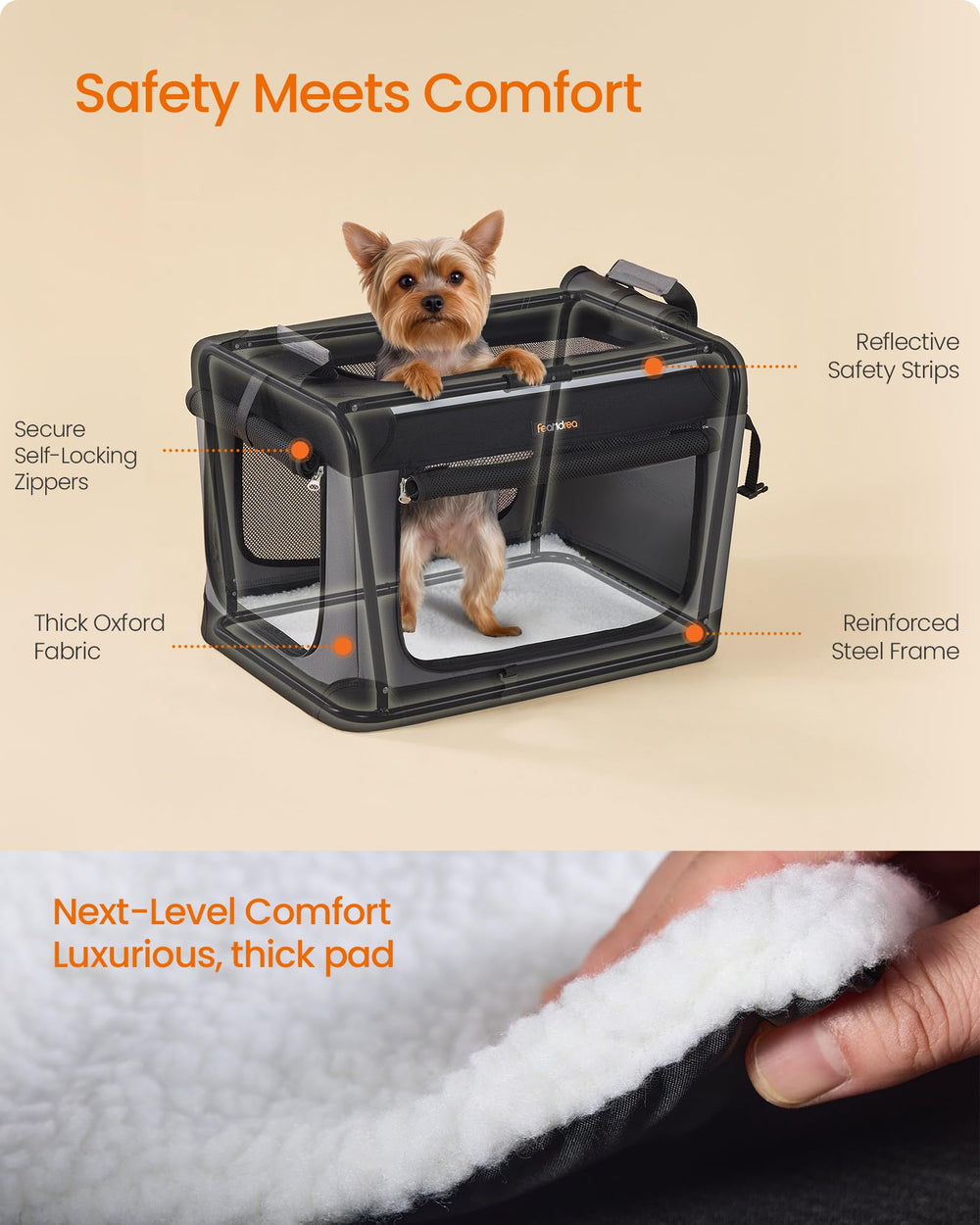 Feandrea crate features pocket and water bottle holder for essentials