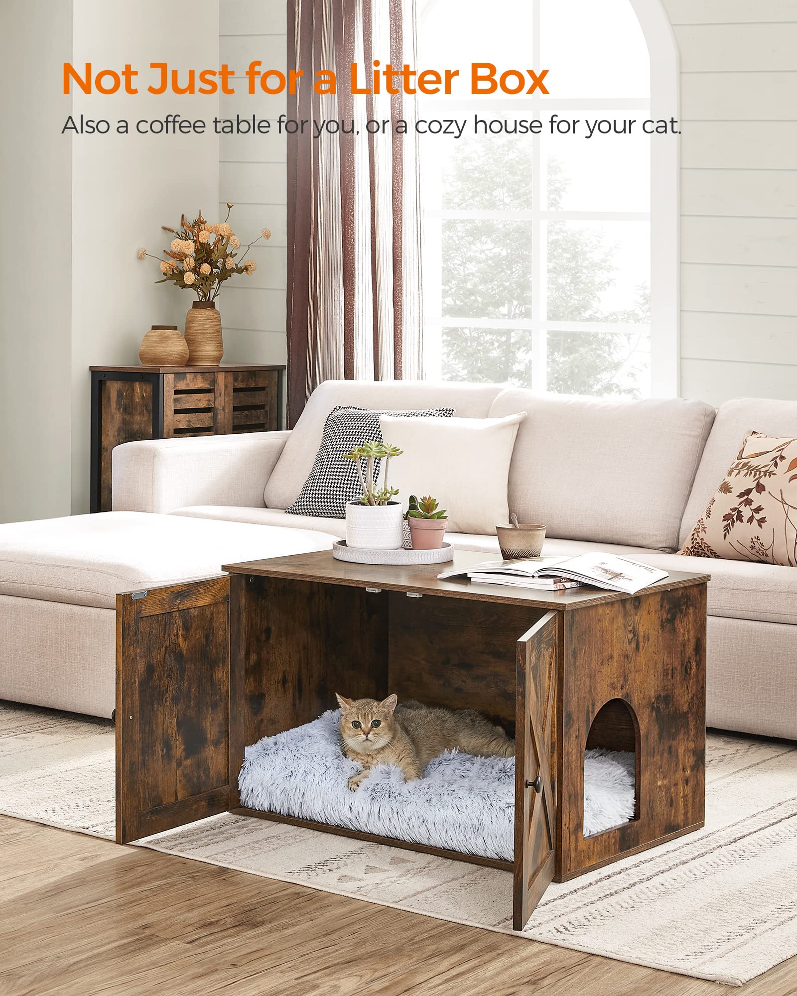 Feandrea divider-removable option creates a larger interior for bigger litter boxes