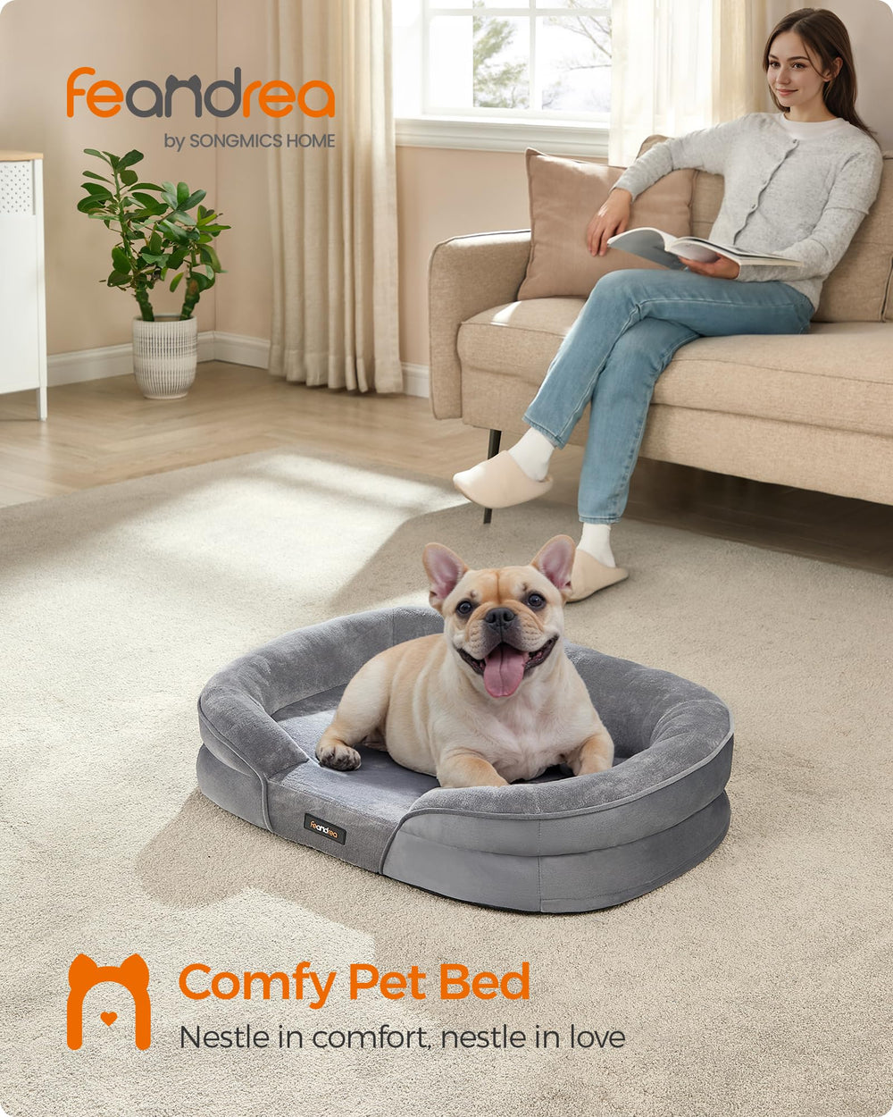 Feandrea dog bed raised edges close-up, offering head and neck support.