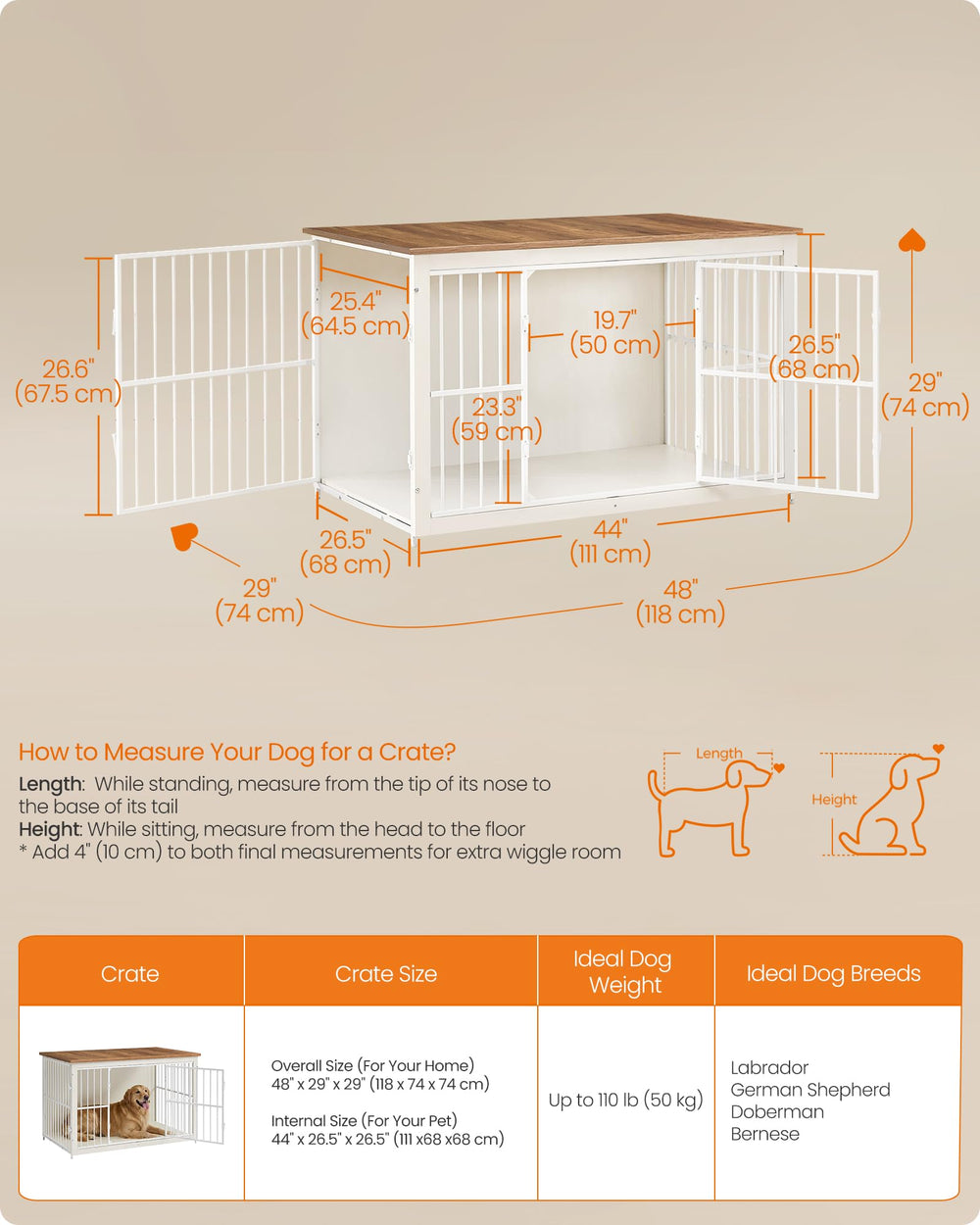 Feandrea interior dimensions help ensure your dog fits.