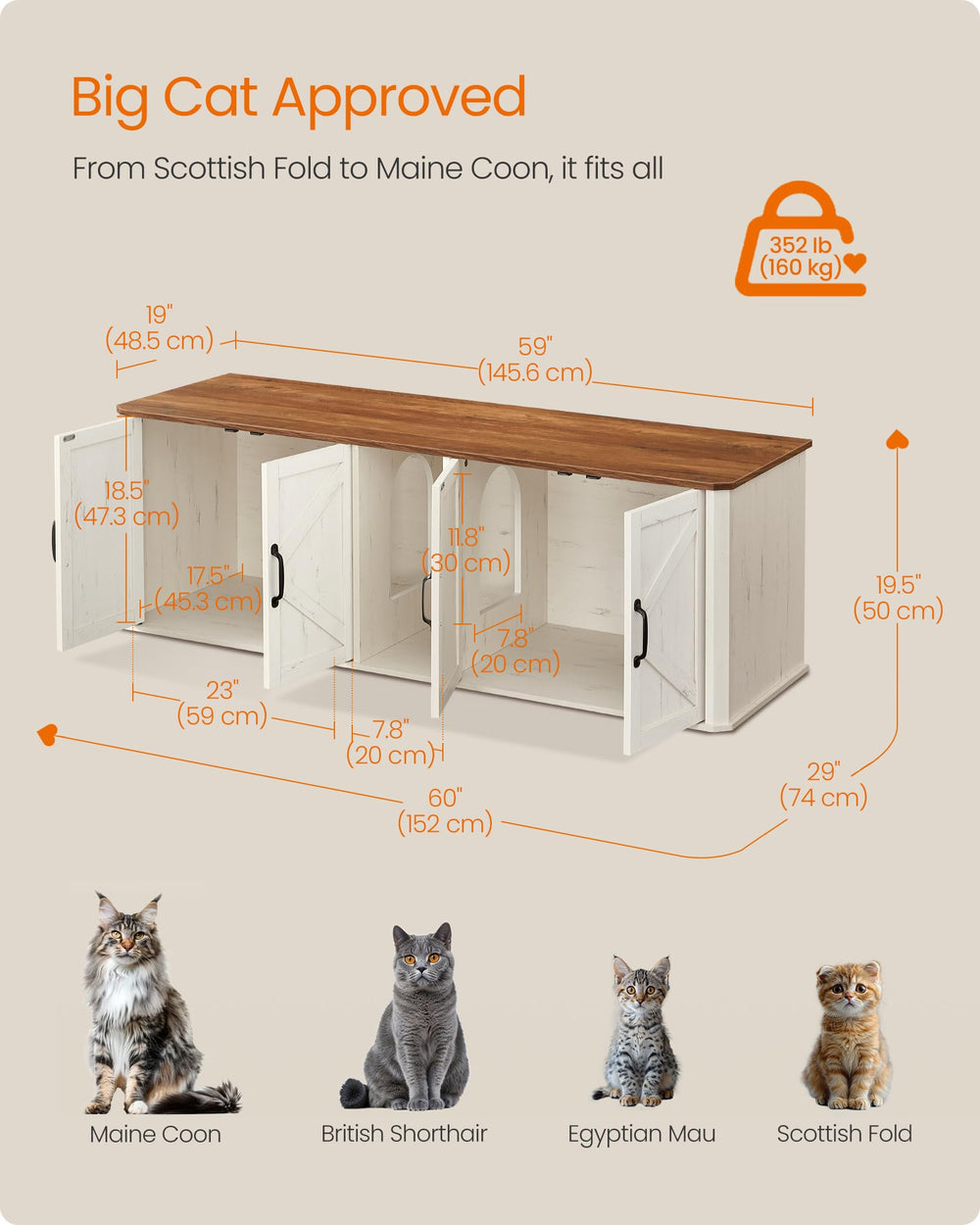 Feandrea double cat litter box assembly-friendly design supports quick setup.