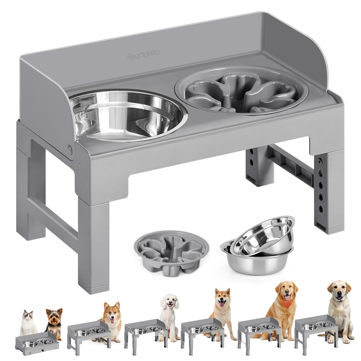 Feandrea elevated dog bowls stand shown from the side for comfortable feeding height