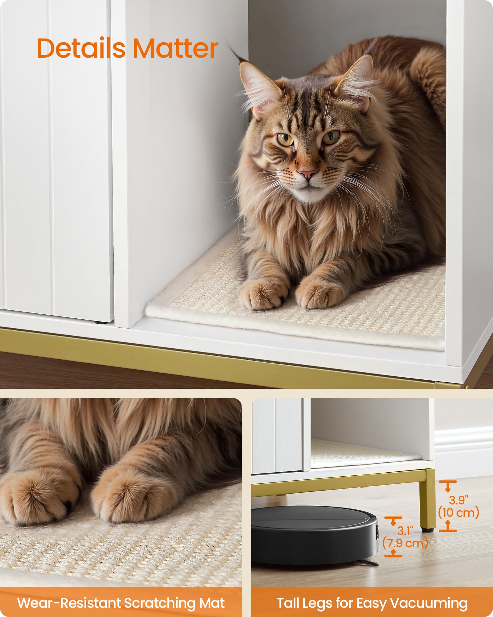 Feandrea front-entry cabinet doors showing easy access and cleaning.