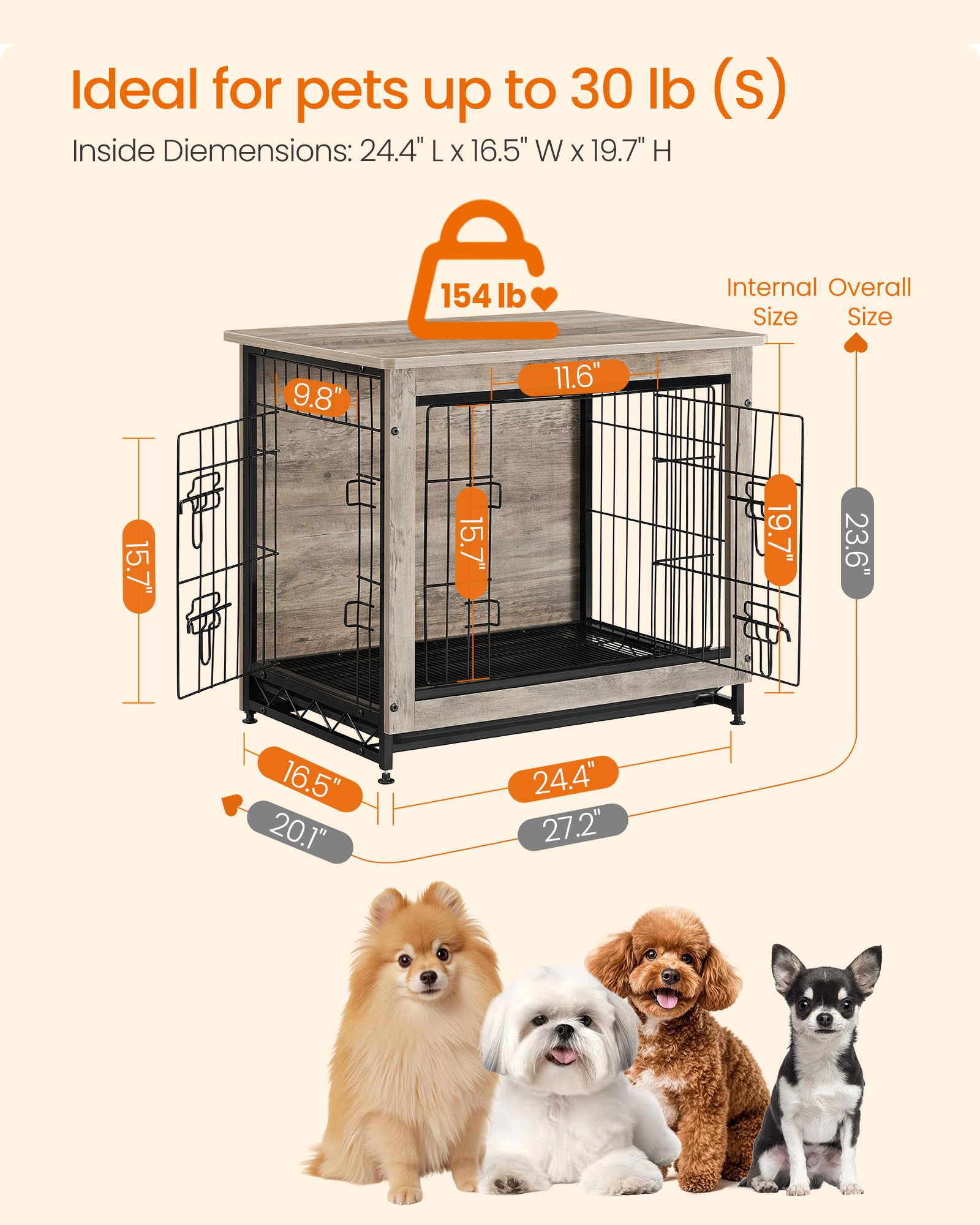 Greige finish Feandrea wood kennel blending with decor
