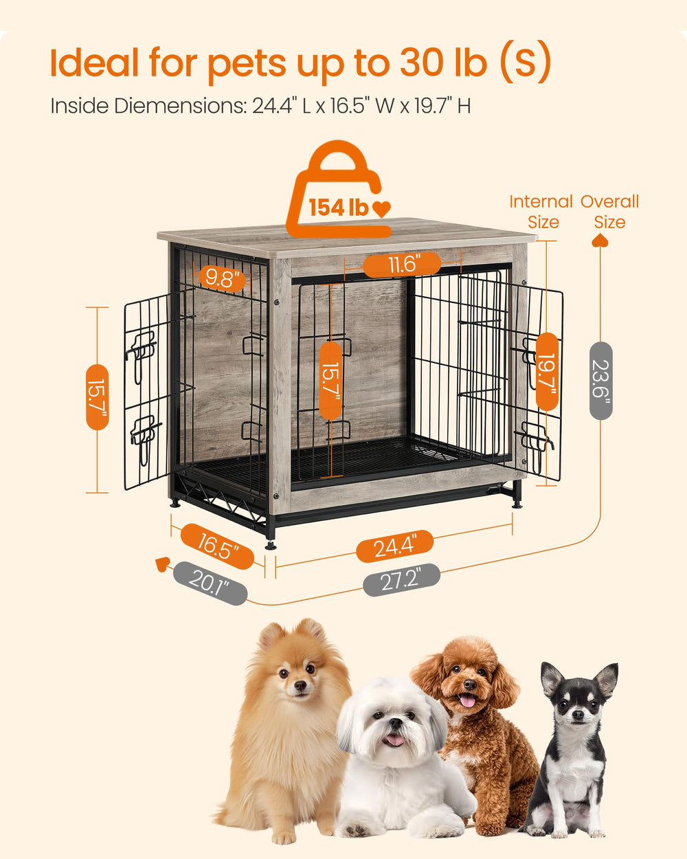 Greige finish Feandrea wood kennel blending with decor