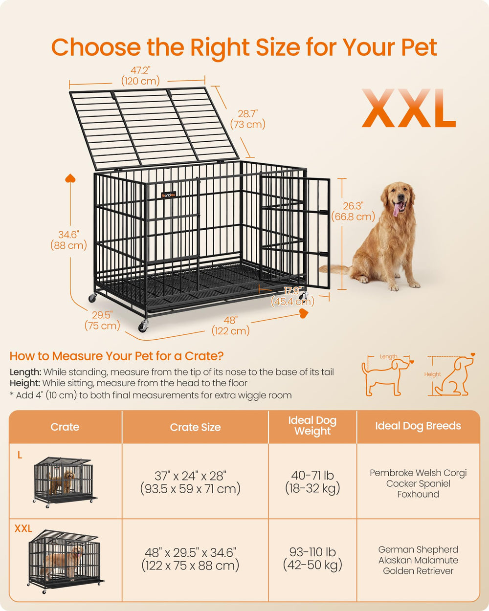 Feandrea heavy-duty dog crate double-doors open for easy feeding and interaction