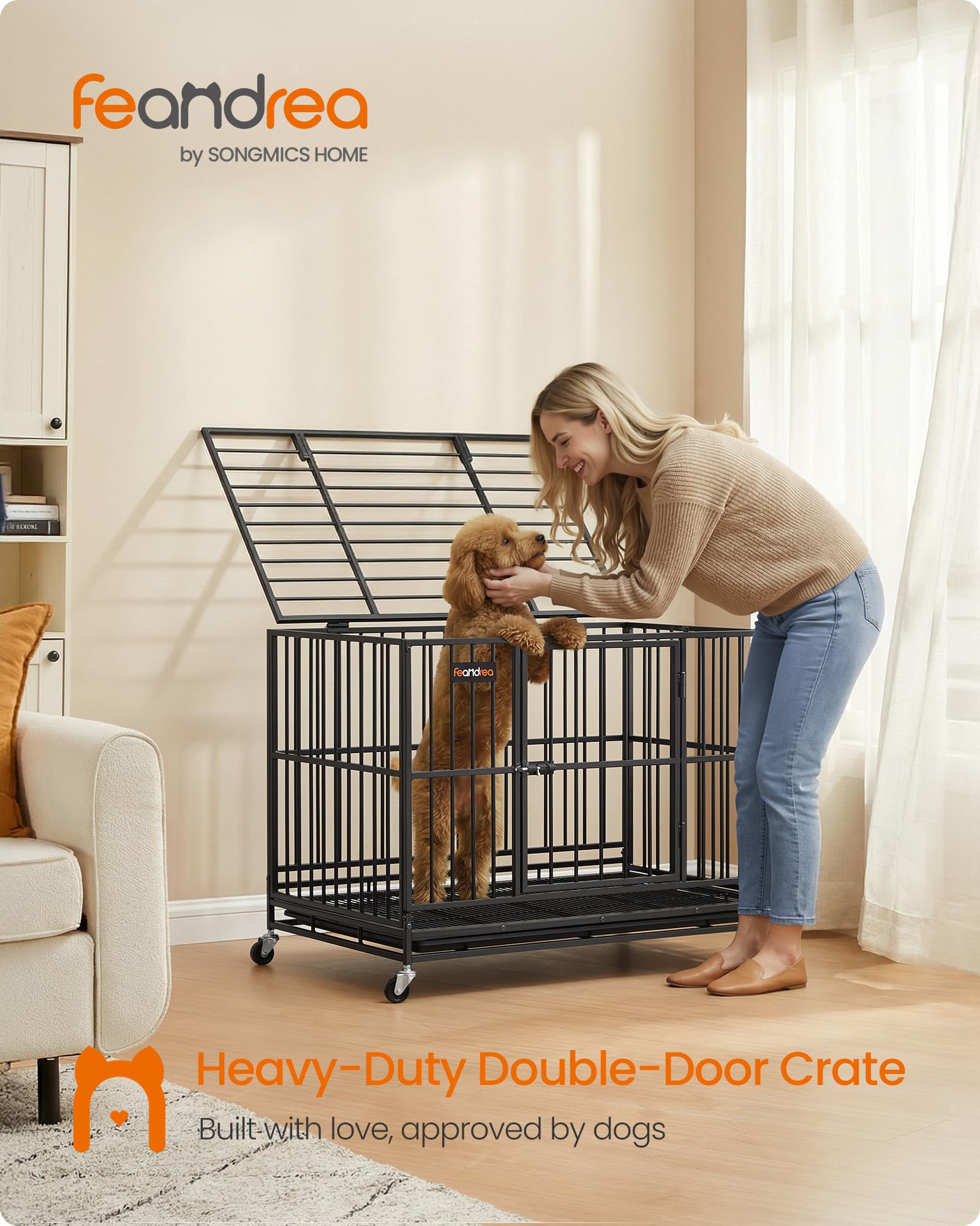 Feandrea crate folded flat for easy storage and transport.