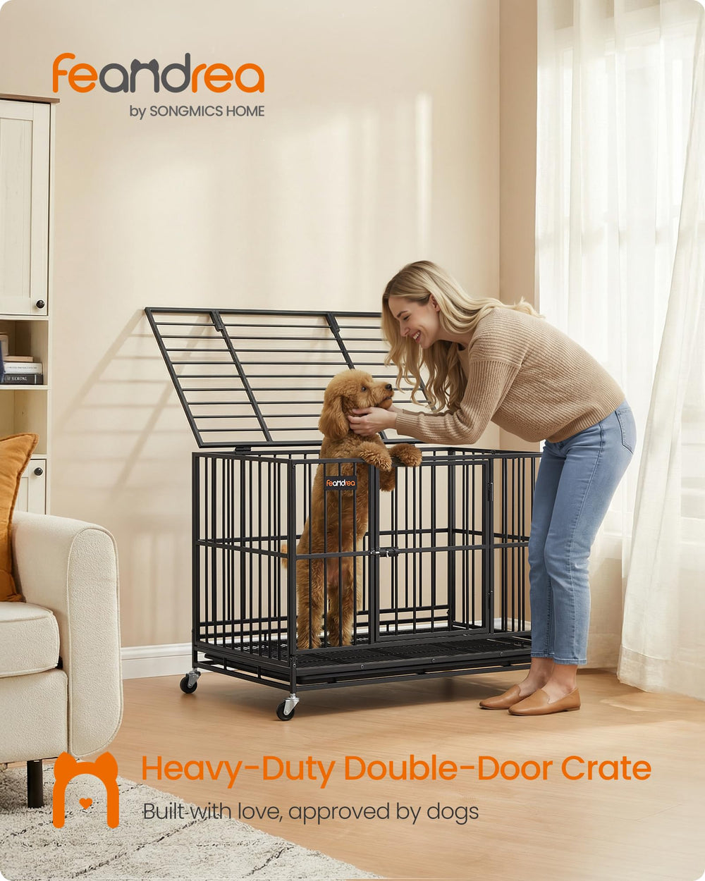 Feandrea crate folded flat for easy storage and transport.