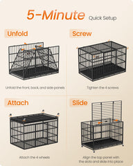 Feandrea heavy-duty dog crate folded-storage image demonstrates compact, easy transport